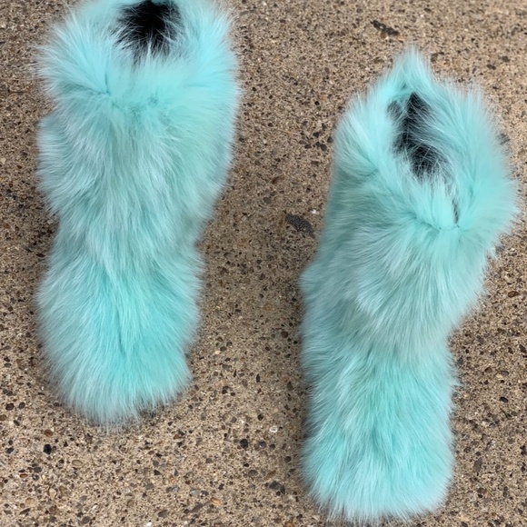 Mint Green Real Fur Boots - Picture 1 of 10